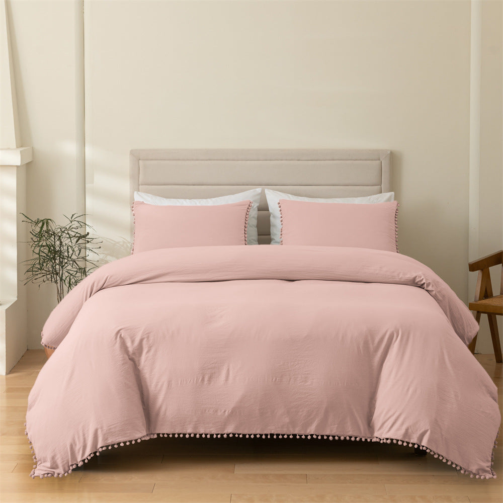 Washed 3-Piece Pom Pom Tassel Bedding Set - Calm Cloud Bedding